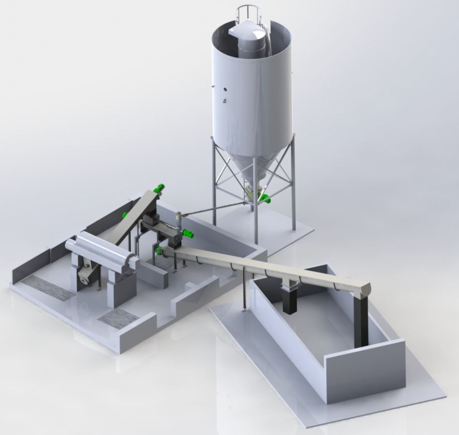 Quicklime silo feeding a sludge mixer post centrifuge